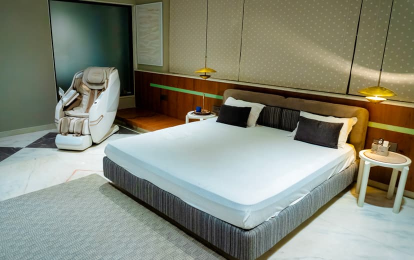 Luxury room in Bangalore farmhouse with plush interiors, perfect for a comfortable stay.